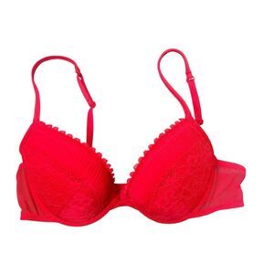 La Perla Studio 2 Push-up Bra Women 34C Red Lace Padded Underwired Low Cut 34 C